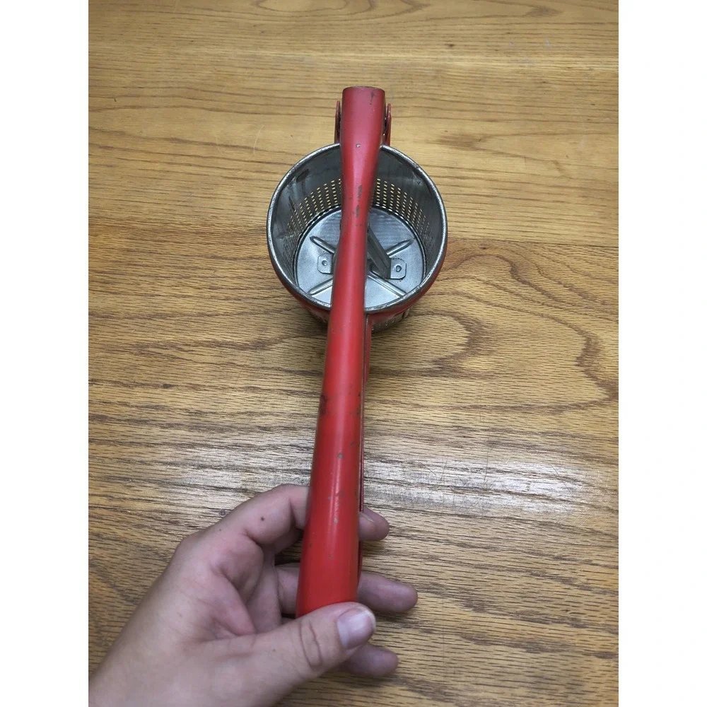 Vintage Potato Ricer Juicer Press Red‎ Metal Handle Retro Kitchen 